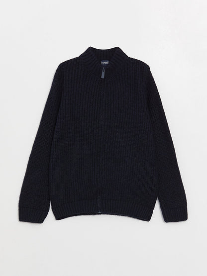 High Collar Basic Long Sleeve Boy's Knitwear Cardigan