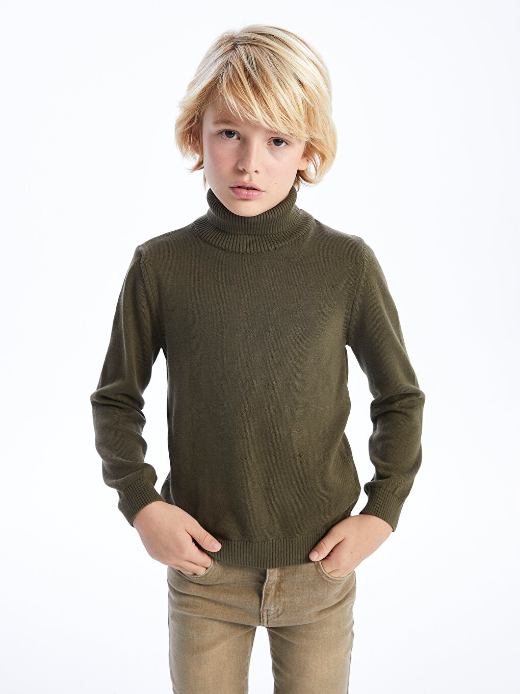 Turtleneck Basic Long Sleeve Boy's Knitwear Sweater