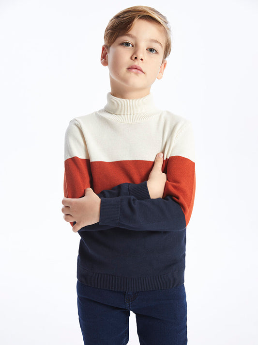 Turtleneck Color Block Long Sleeve Boy's Knitwear Sweater