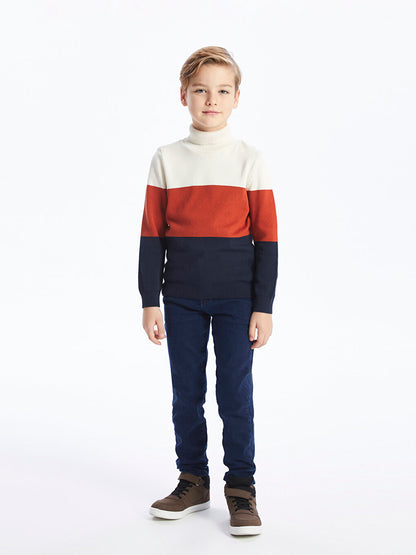 Turtleneck Color Block Long Sleeve Boy's Knitwear Sweater