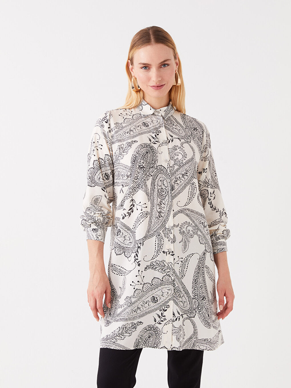 Patterned Long Sleeve Women's Shirt Tunic