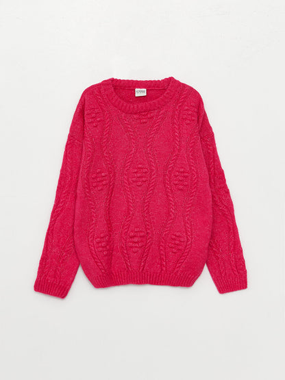 Crew Neck, Patterned Long Sleeve Girl's Knitwear Sweater