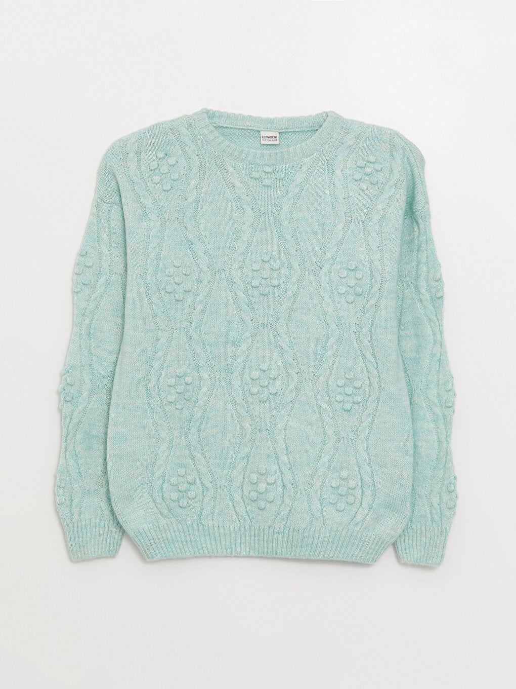 Crew Neck, Patterned Long Sleeve Girl's Knitwear Sweater