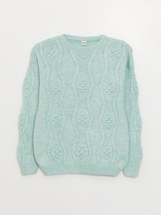 Crew Neck, Patterned Long Sleeve Girl's Knitwear Sweater