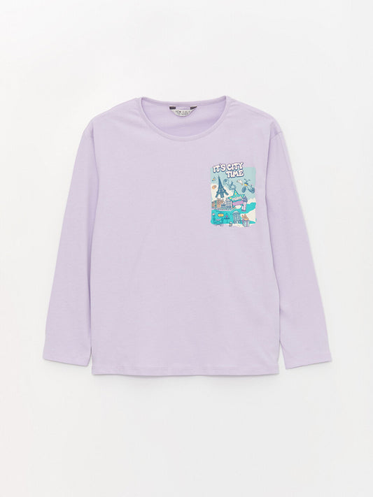 Crew Neck Printed Long Sleeve Girls' T-Shirt