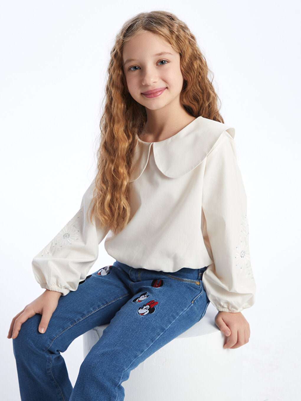 Baby Collar Embroidered Long Sleeve Girl's Blouse