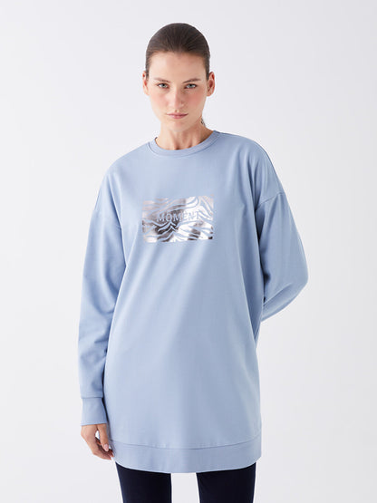 Crew Neck Printed Long Sleeve Oversize Women's Sweatshirt Tunic