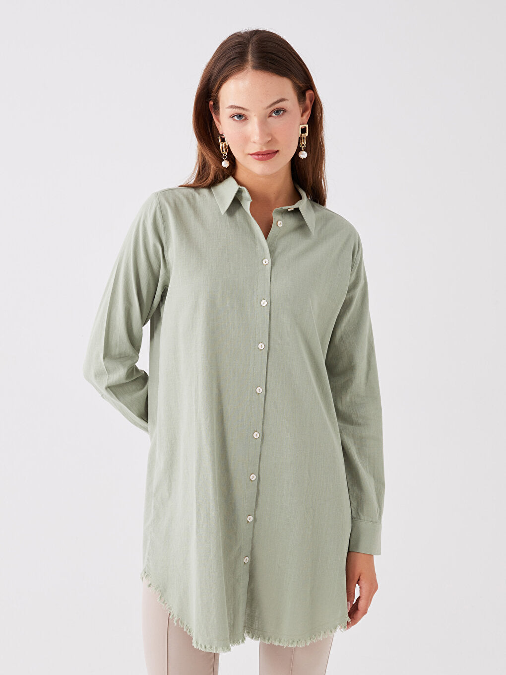 Plain Long Sleeve Women's Shirt Tunic