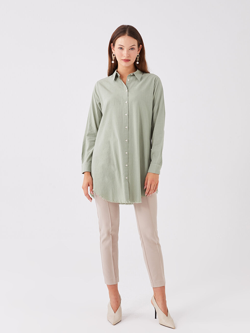 Plain Long Sleeve Women's Shirt Tunic