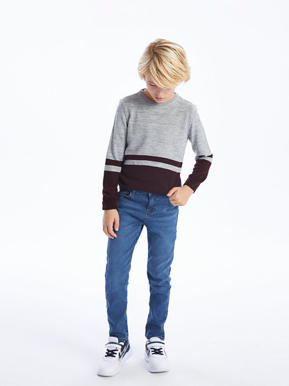 Crew Neck Color Block Long Sleeve Boy's Knitwear Sweater