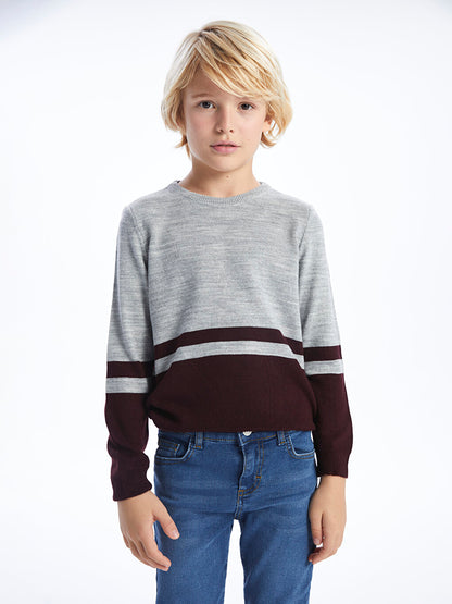 Crew Neck Color Block Long Sleeve Boy's Knitwear Sweater