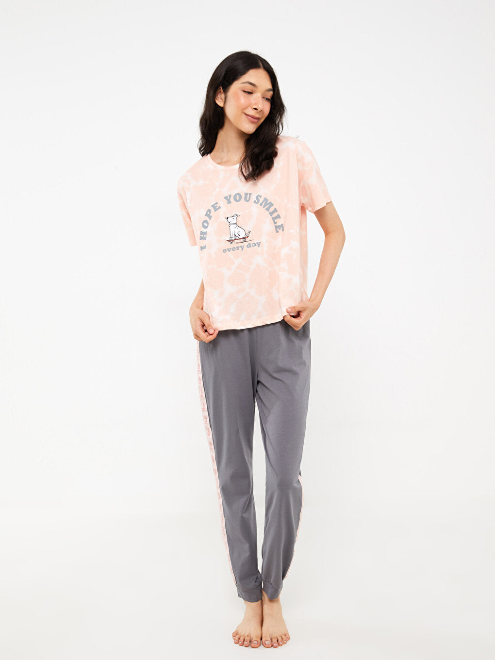 Crew Neck Printed Short Sleeve Women's Pajama Set