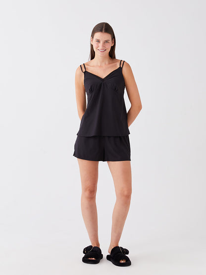 V-Neck Straight Strap Women's Pajama Set with Shorts