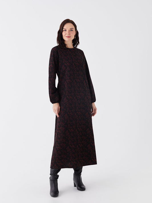 Crew Neck Patterned Long Sleeve Women's Dress