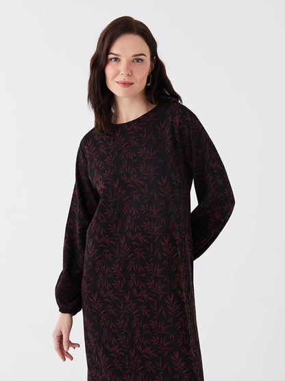 Crew Neck Patterned Long Sleeve Women's Dress