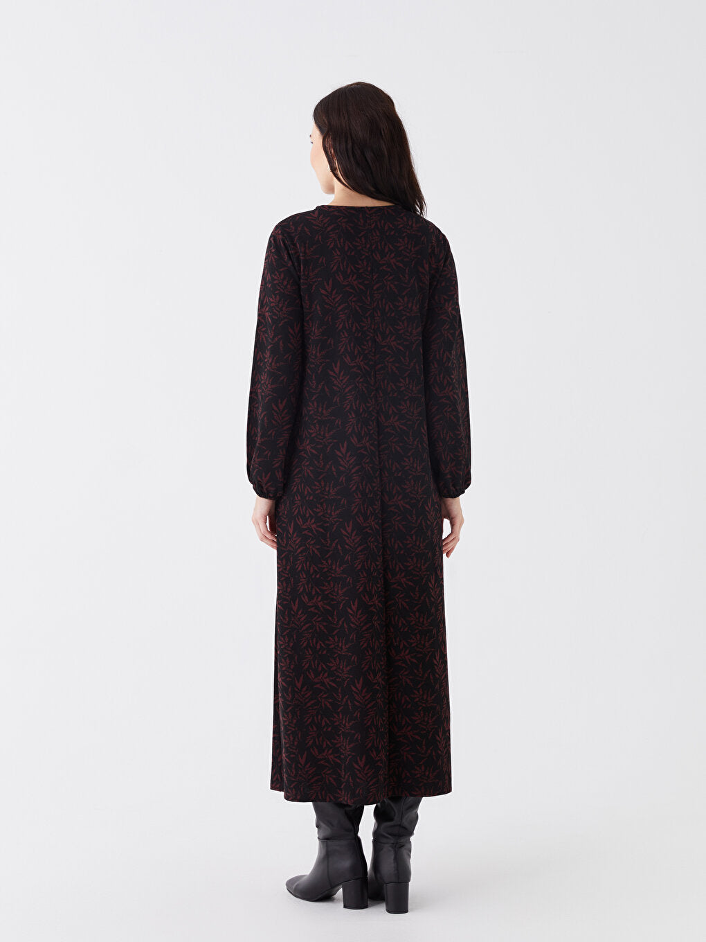 Crew Neck Patterned Long Sleeve Women's Dress