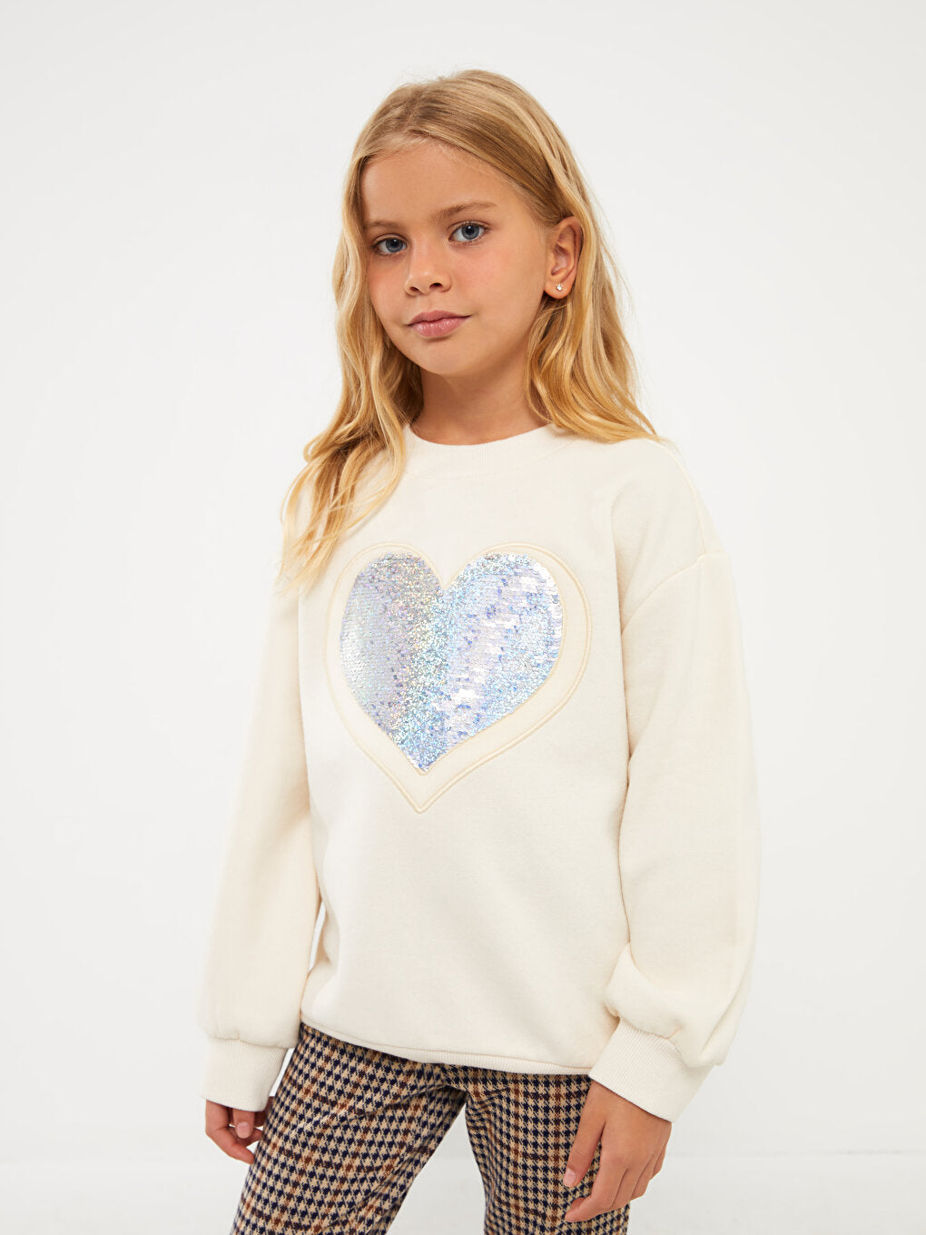 Crew Neck Sequin Embroidered Long Sleeve Girl's Sweatshirt