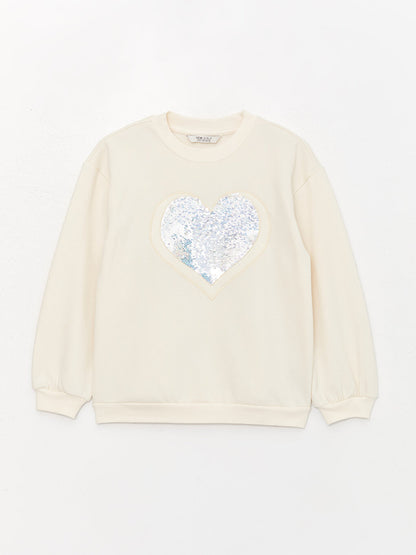 Crew Neck Sequin Embroidered Long Sleeve Girl's Sweatshirt