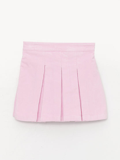 Pleated Velvet Girl's Shorts Skirt with Elastic Waist