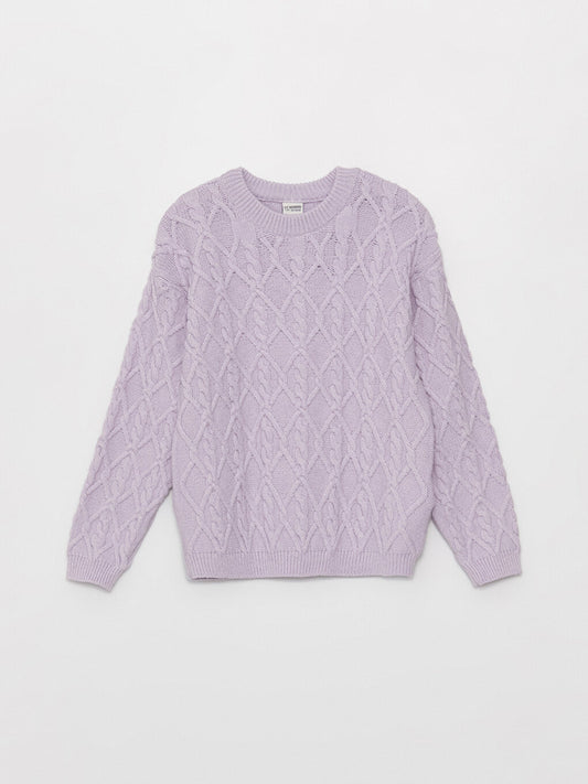 Crew Neck, Patterned Long Sleeve Girl's Knitwear Sweater