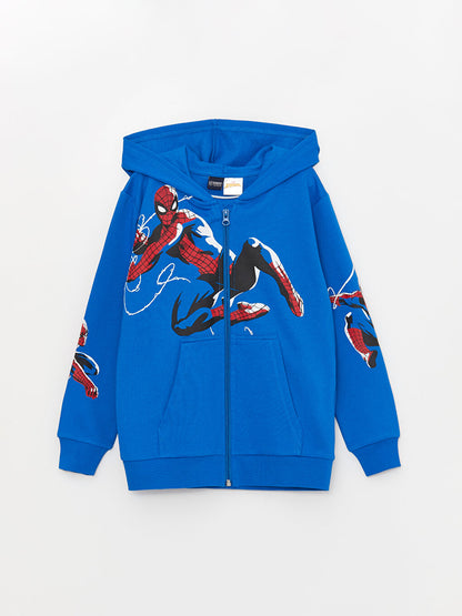 Hooded Spiderman Printed Long Sleeve Boys Zipper Sweatshirt