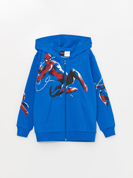 Hooded Spiderman Printed Long Sleeve Boys Zipper Sweatshirt