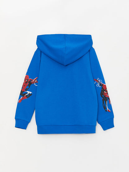 Hooded Spiderman Printed Long Sleeve Boys Zipper Sweatshirt