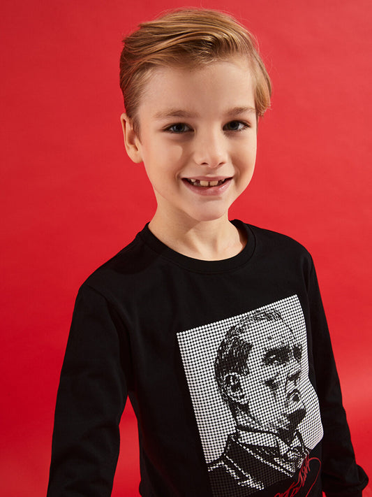 Crew Neck Ataturk Printed Long Sleeve Boy's T-Shirt