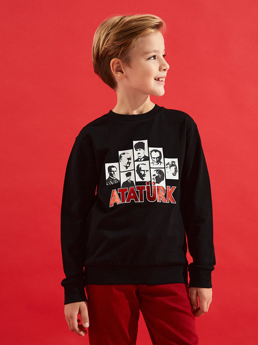 Crew Neck Ataturk Printed Long Sleeve Boy's Sweatshirt