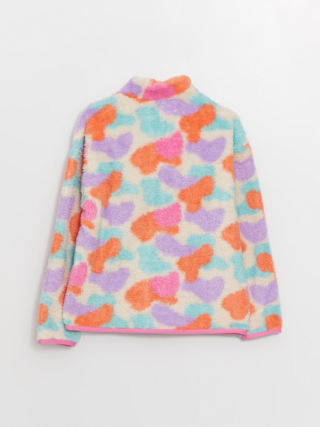 High Collar Patterned Long Sleeve Plush Girl's Zippered Sweatshirt