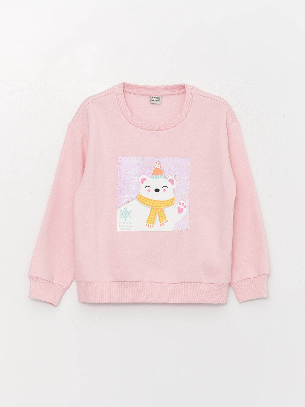 Crew Neck Printed Reversible Sequined Long Sleeve Girl's Sweatshirt