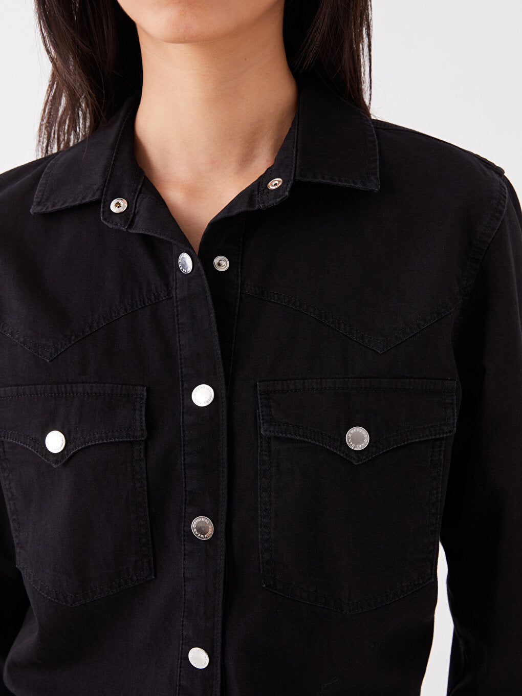 Plain Long Sleeve Women's Jean Shirt