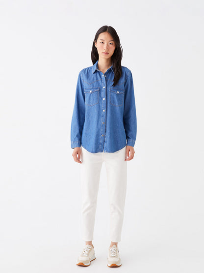 Plain Long Sleeve Women's Jean Shirt