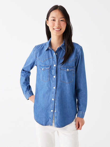 Plain Long Sleeve Women's Jean Shirt