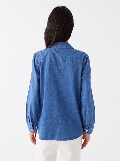 Plain Long Sleeve Women's Jean Shirt