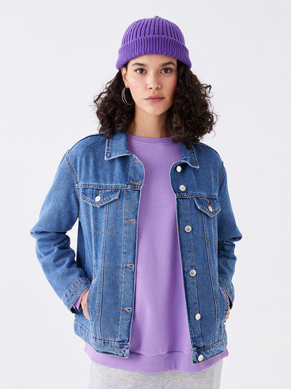 Shirt Collar Plain Long Sleeve Women's Jean Jacket