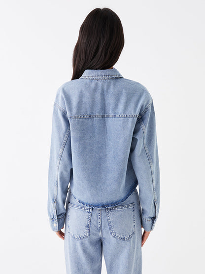 Plain Long Sleeve Crop Women's Jean Shirt Jacket