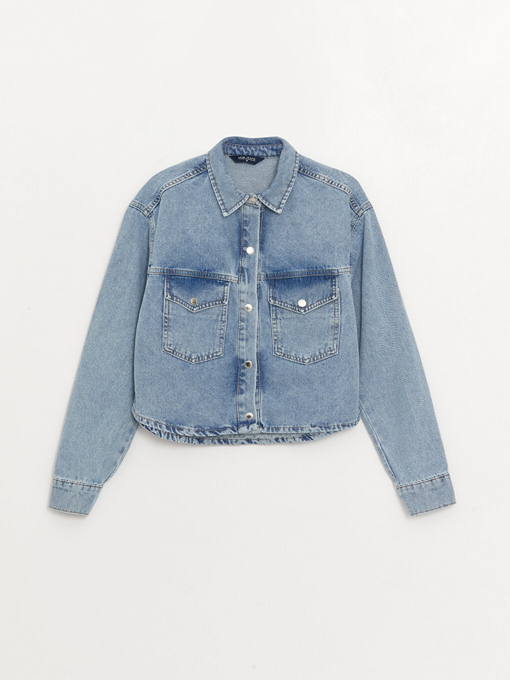 Plain Long Sleeve Crop Women's Jean Shirt Jacket