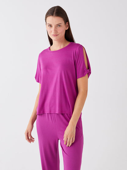 Crew Neck Plain Short Sleeve Women's Pajama Set