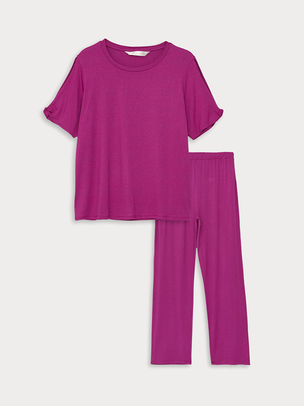 Crew Neck Plain Short Sleeve Women's Pajama Set