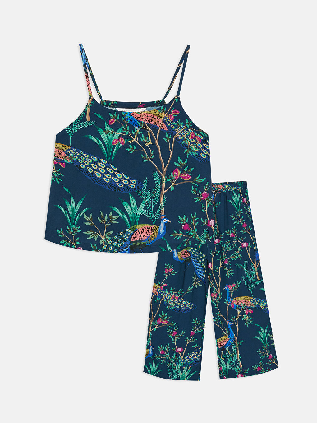 U-Neck Patterned Strap Women's Capri Pajama Set