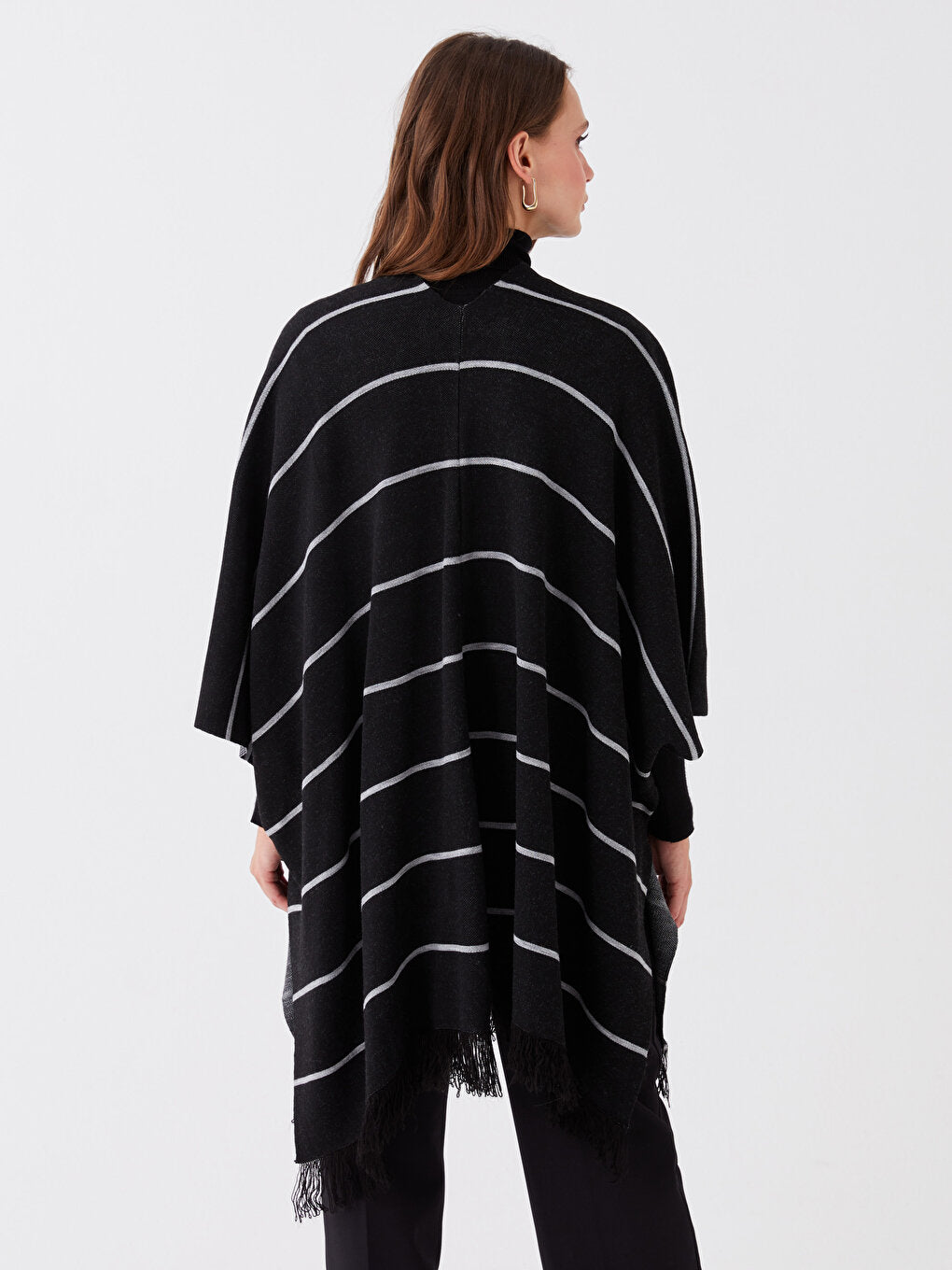 V-Neck Striped Short Sleeve Oversize Women's Poncho