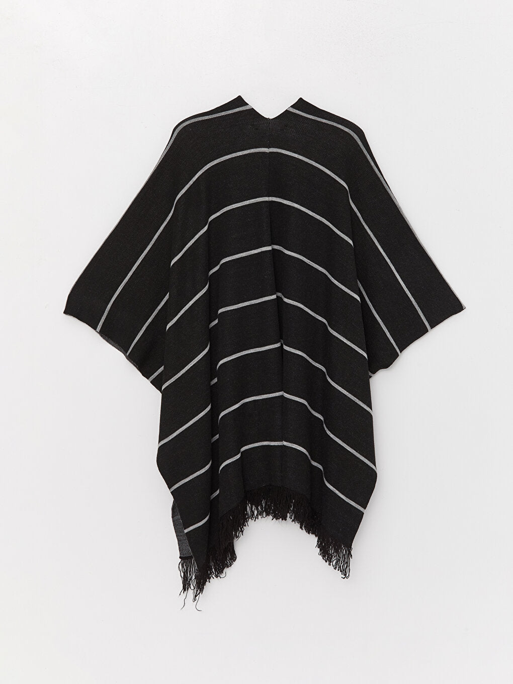 V-Neck Striped Short Sleeve Oversize Women's Poncho