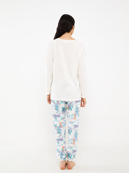 Crew Neck Printed Long Sleeve Women's Pajama Set