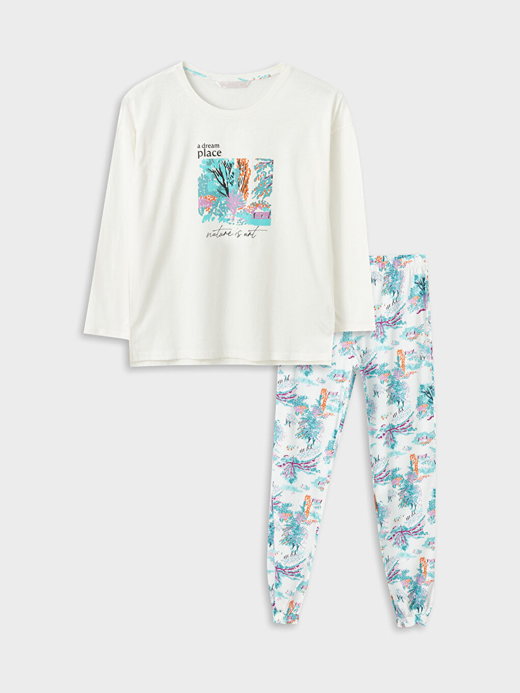 Crew Neck Printed Long Sleeve Women's Pajama Set