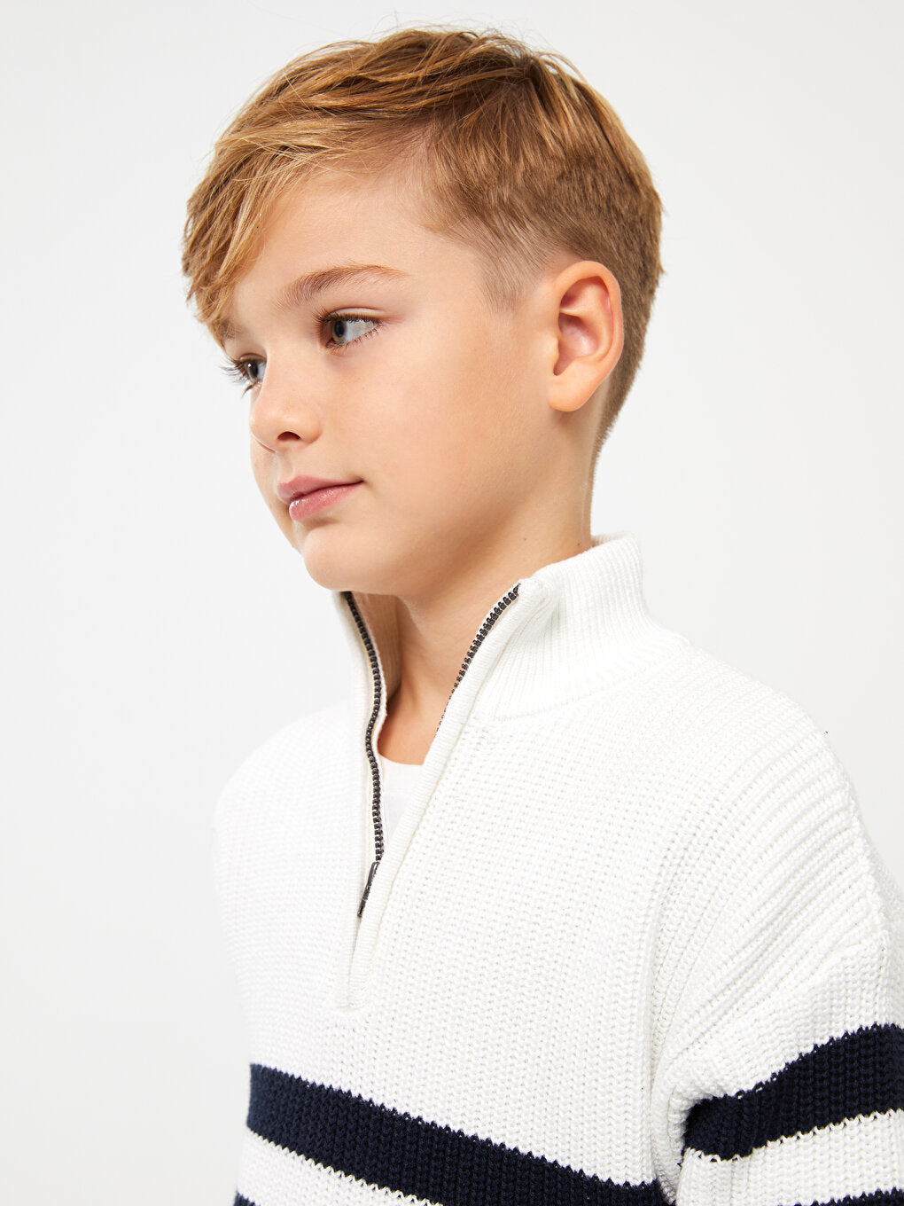 High Collar Striped Long Sleeve Boy's Knitwear Sweater