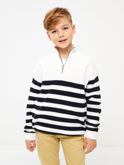 High Collar Striped Long Sleeve Boy's Knitwear Sweater