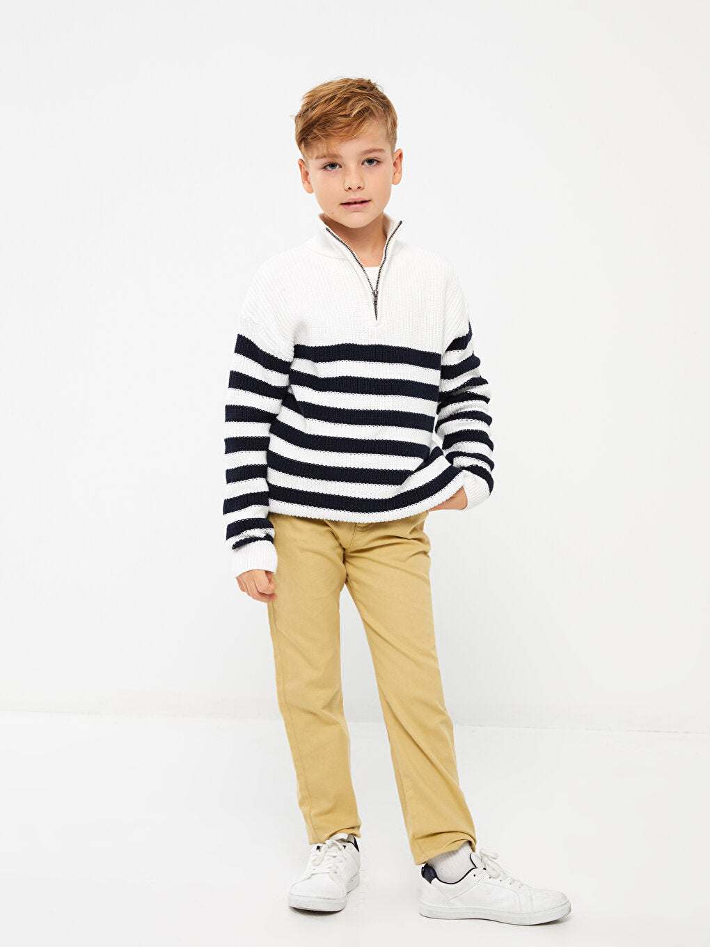 High Collar Striped Long Sleeve Boy's Knitwear Sweater