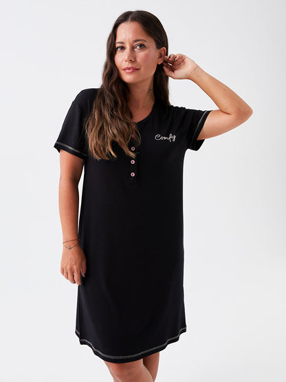 Petite Crew Neck Printed Short Sleeve Women's Nightgown