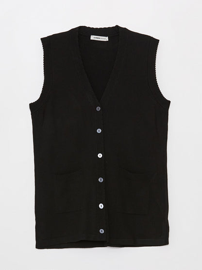 Women's V-Neck Plain Knitwear Vest